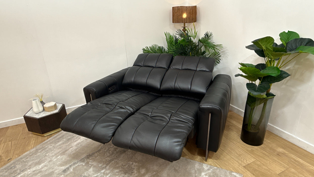 Sofology Paramount Leather 2 Seater Power Recliner/Headrest in Trusty Embossed Jet Black
