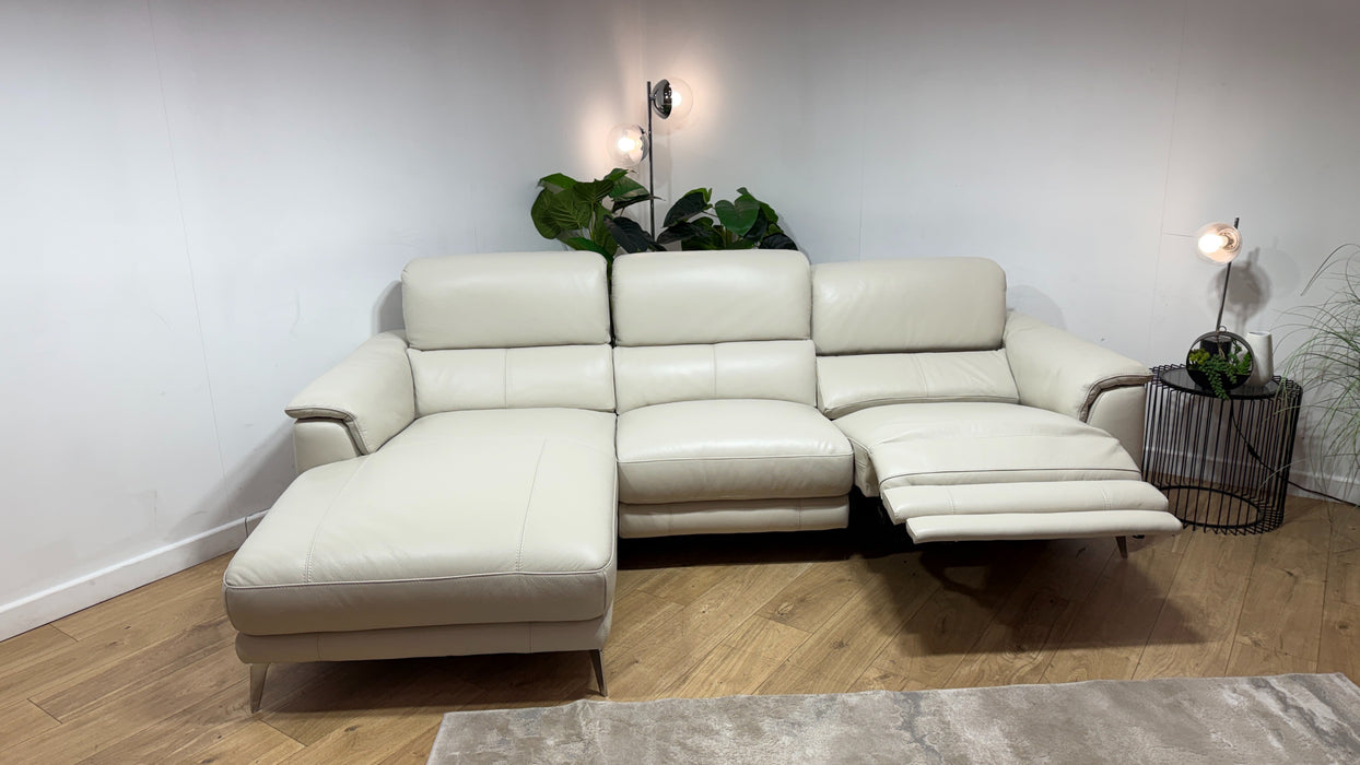 Sofology Illinois Leather Chaise 3 Seater Power Recliner/Headrest in Trusty Soft Sheen Mist
