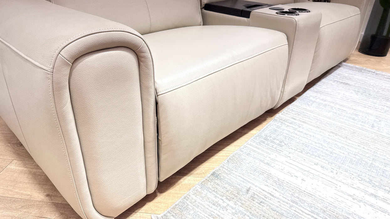 Sofology Premiere Leather 2.5 Seater Smart Console Power Recliner/Headrest Heated Seats in Trusty Embossed Bone China