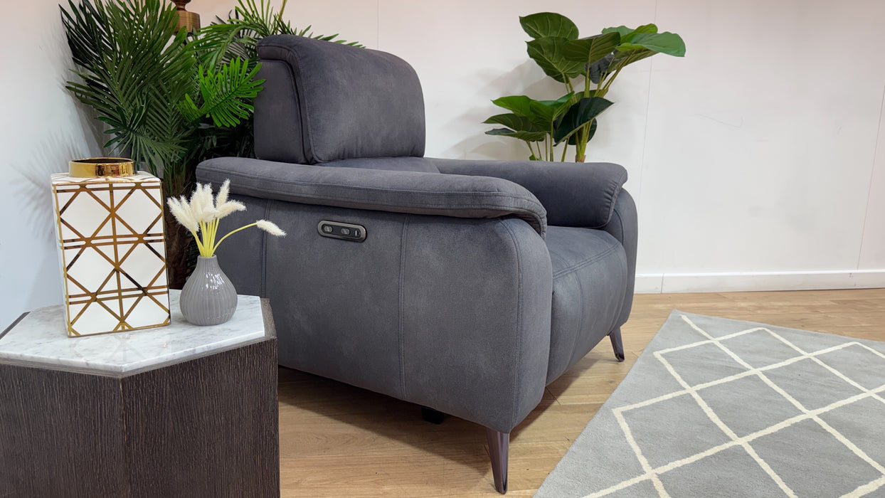 Sofology Bailey Fabric Chair Power Recliner/Headrest in Lifestyle Flecked Charcoal