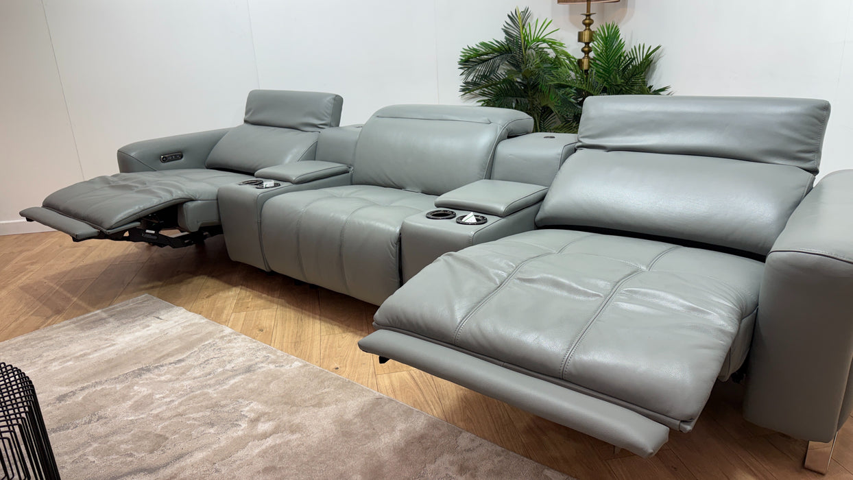Sofology Marvella Leather 3 Seater Cinema Console Power Recliner/Headrest x 2 in Trusty Sheen Granite Teal