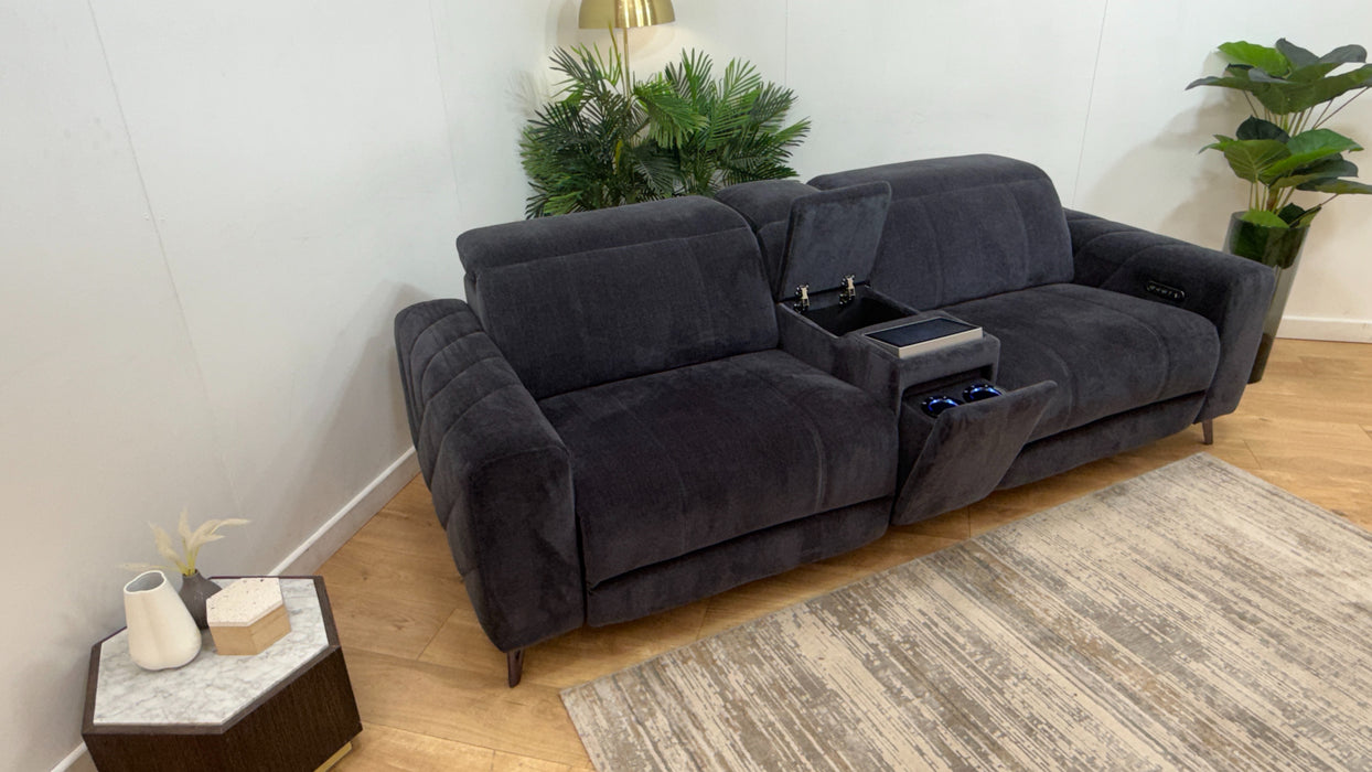 Sofology Allure Fabric 2.5 Seater Screen Console Power Recliner/Headrest Heated Seats Lumbar Support Speakers in Relaxed Chenille Ink