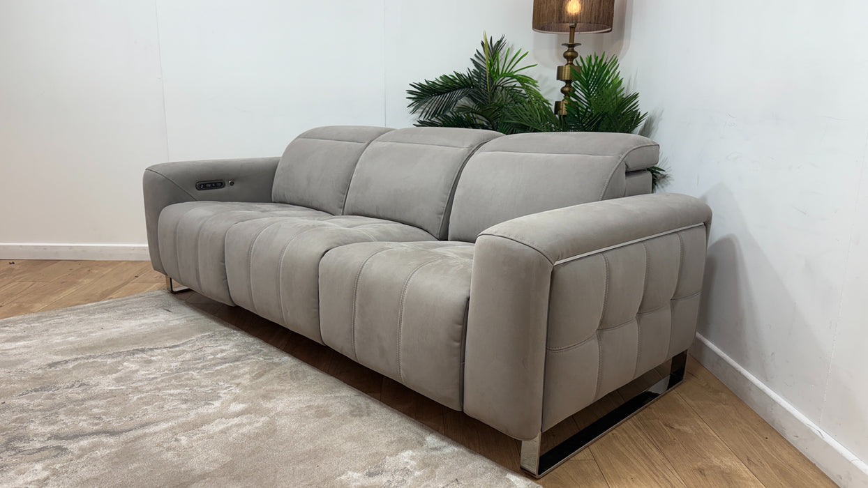 Sofology Marvella Fabric 3 Seater Power Recliner/Headrest Heated Seats in Lifestyle Nubuck Feel Light Grey