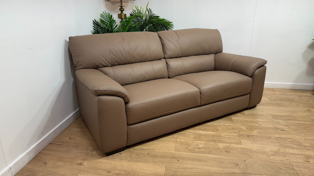 Sofology Santina Leather 3 Seater in Trusty Matt Mushroom