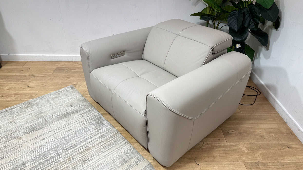 Sofology Riviera Leather Loveseat Power Recliner/Headrest in Trusty Super Matt Cloud Grey