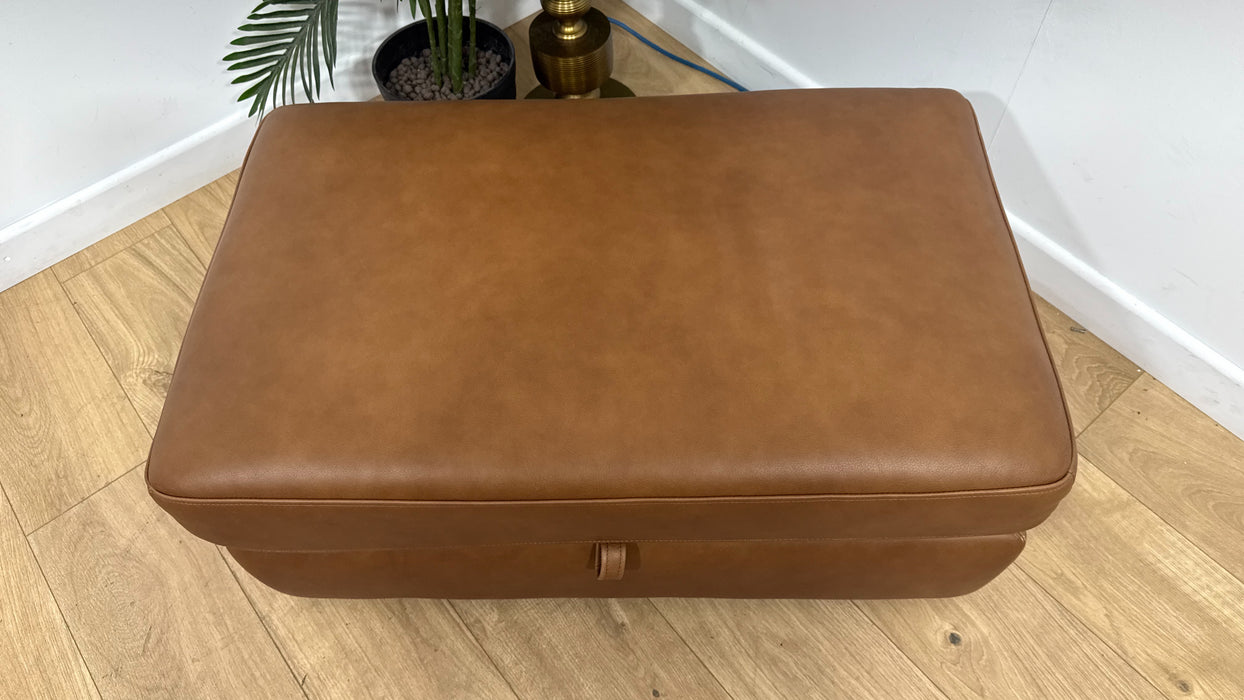 Sofology Retreat Leather Large Storage Footstool in Relaxed Soft Tan