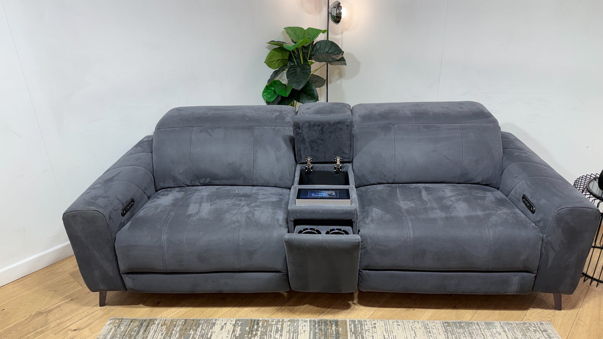 Sofology Allure Fabric 2.5 Seater Screen Console Power Recliner/Headrest Heated Seats Lumbar Speakers in Lifestyle Nubuck Feel Charcoal