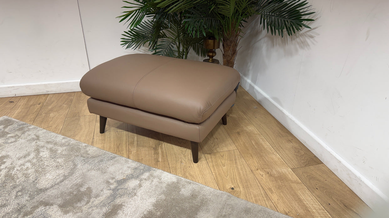 Sofology Adler Leather Designer Footstool in Trusty Matt Mushroom