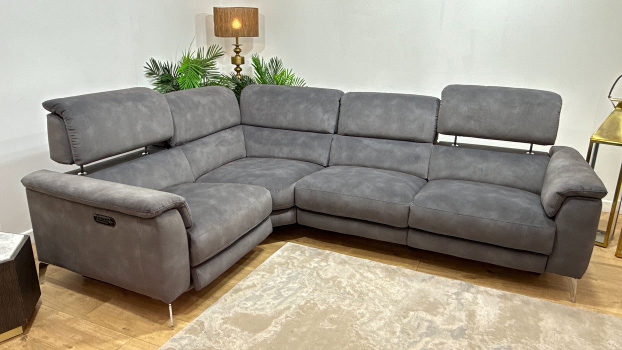 Sofology Illinois Fabric 1 Corner 2 Power Recliner/Headrest in Lifestyle Mottled Charcoal