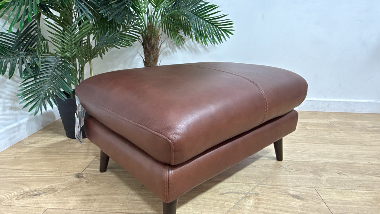 Sofology Adler Leather Designer Footstool in Relaxed Soft Brown