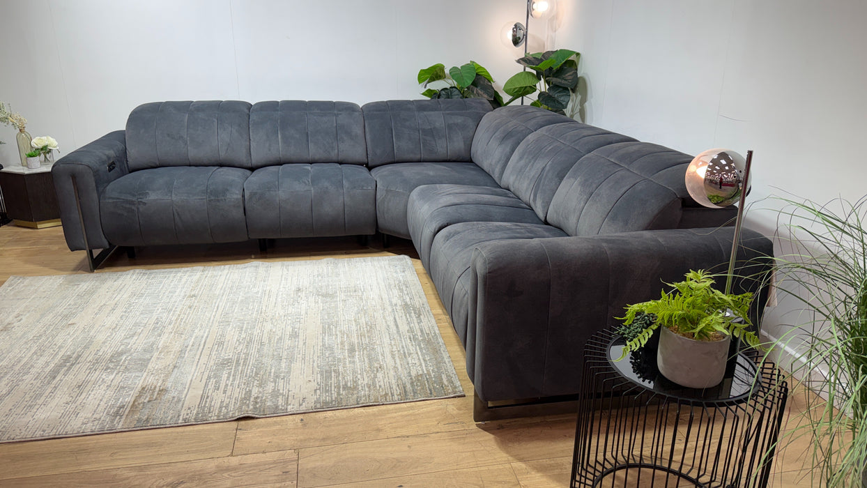 Sofology Paramount Fabric 3 Corner 3 Power Recliner/Headrest in Lifestyle Flecked Charcoal