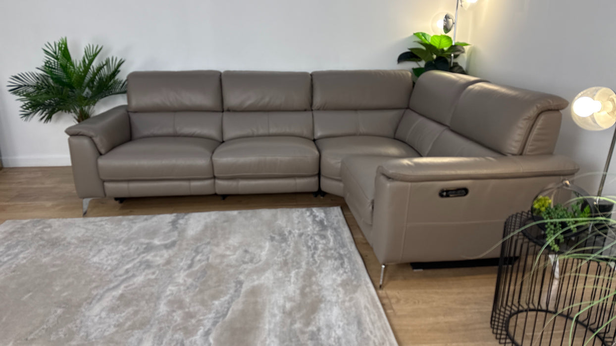 Sofology The Illinois 2 Corner 1 Leather Recliner Sofa in Trusty Soft Sheen Taupe