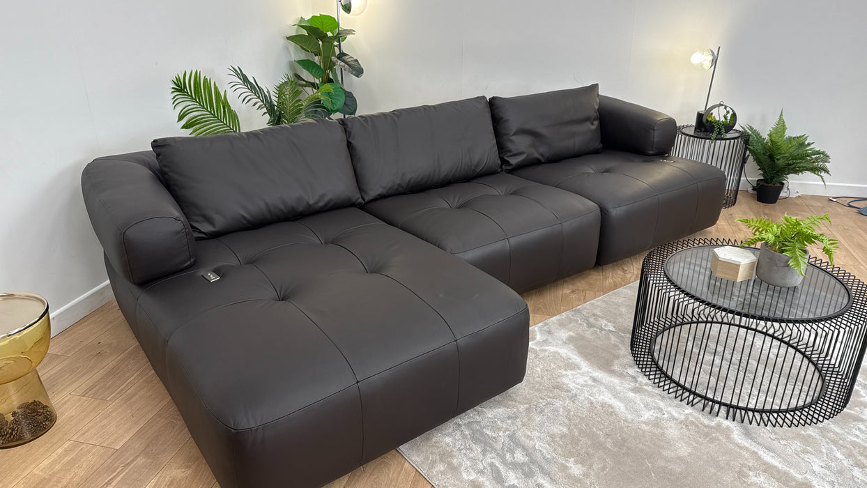 Sofology The Flex 4 Seater Motion Back Leather Sofa in Trusty Matt Dark Brown