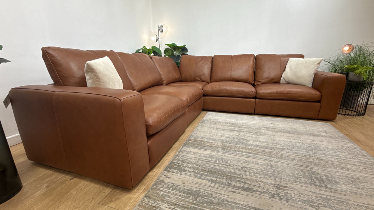 Sofology Retreat Leather 2 Corner 2 in Relaxed Soft Tan Mix