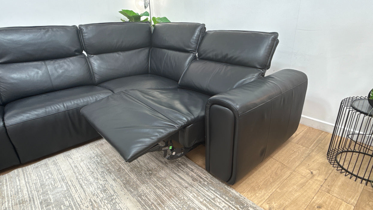 Sofology Premiere Leather 3 Corner 1.5 Power Recliner/Headrest in Trusty Embossed Jet Black