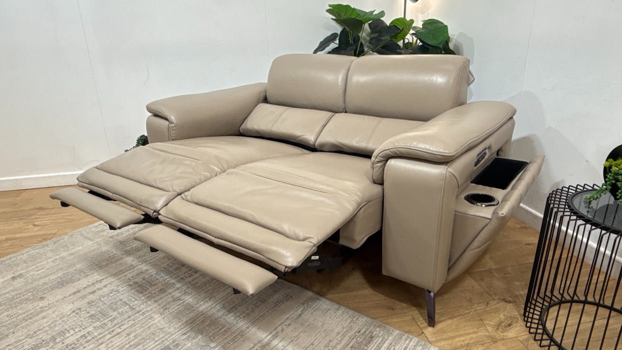 Sofology Fratelli Leather 2 Seater Power Recliner/Headrest in Trusty Embossed Stone