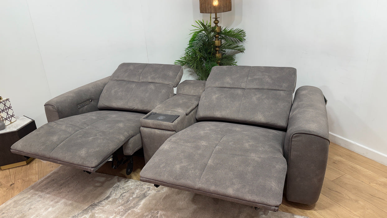 Sofology Riviera Fabric 2.5 Seater Console Power Recliner/Headrest Heated Seats in Mocha