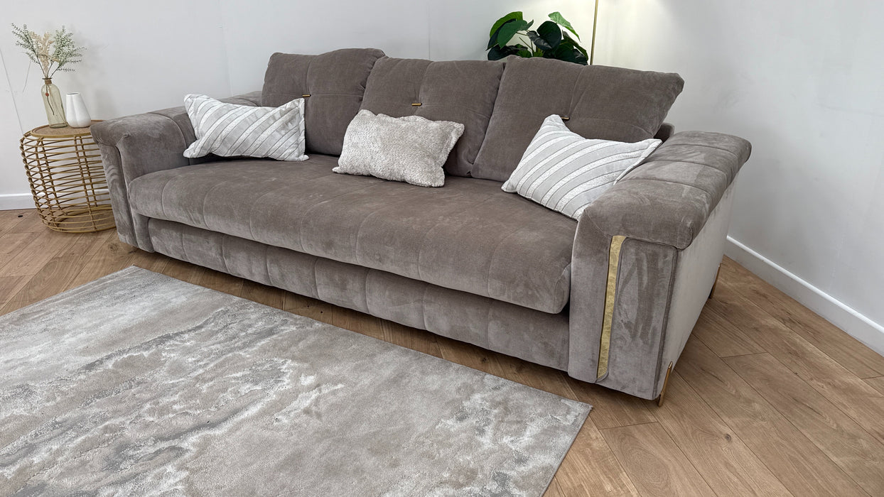 Sofology The Oscar Fabric 4 Seater Gold Trim in Fine Textured Chenille Stone