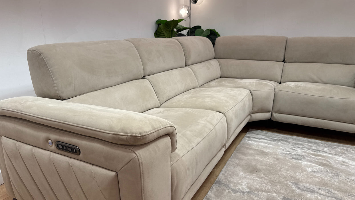 Sofology Fratelli Fabric 3 Corner 1.5 Power Recliner/Headrest in Lifestyle Nubuck Feel Stone