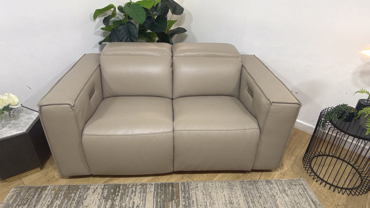 Sofology Horizon Leather 2 Seater Power Recliner/Headrest in Trusty Embossed Stone