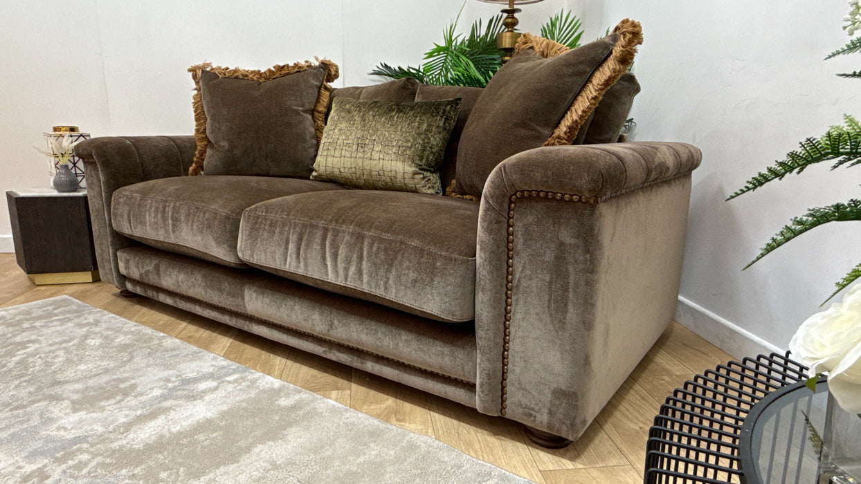Sofology Regency Fabric 2 Seater Foam Seats with Studs in Fine Textured Chenille Bark Mix