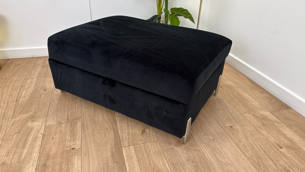 Sofology The Oscar Storage Footstool Silver Trim in Super Matt Velvet Black