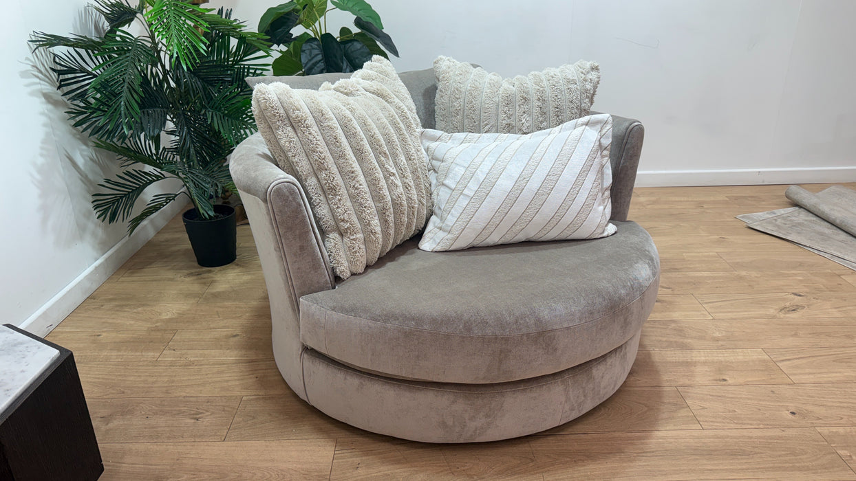 Sofology Oscar Fabric Large Swivel Chair in Fine Textured Chenille Stone Mix