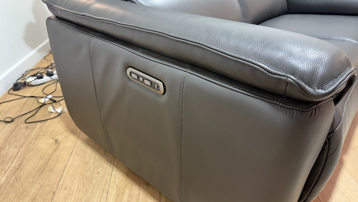 Sofology Hugo Leather 2 Seater Power Recliner/Headrest in Trusty Embossed Charcoal