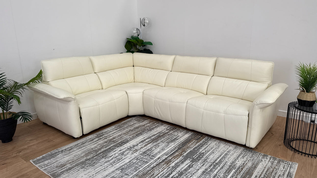 Cadenza 1 Corner 3 Sofa - Leather - Power Recliner, Power Hdrst - Trusty Sheen White