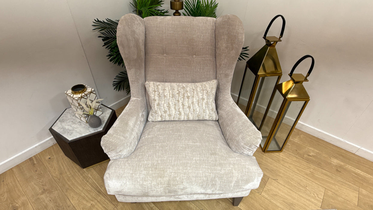 Sofology Highgrove Fabric Accent Chair Feather Flex Seats in Luxe Chenille Oyster/Textured Pebble Mix