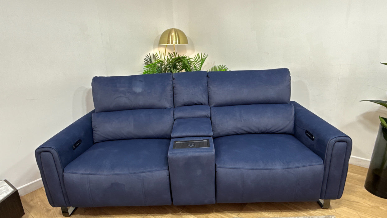 Sofology Ravello Fabric 2.5 Seater Console Power Recliner/Headrest Lumbar Support in Lifestyle Flecked Navy