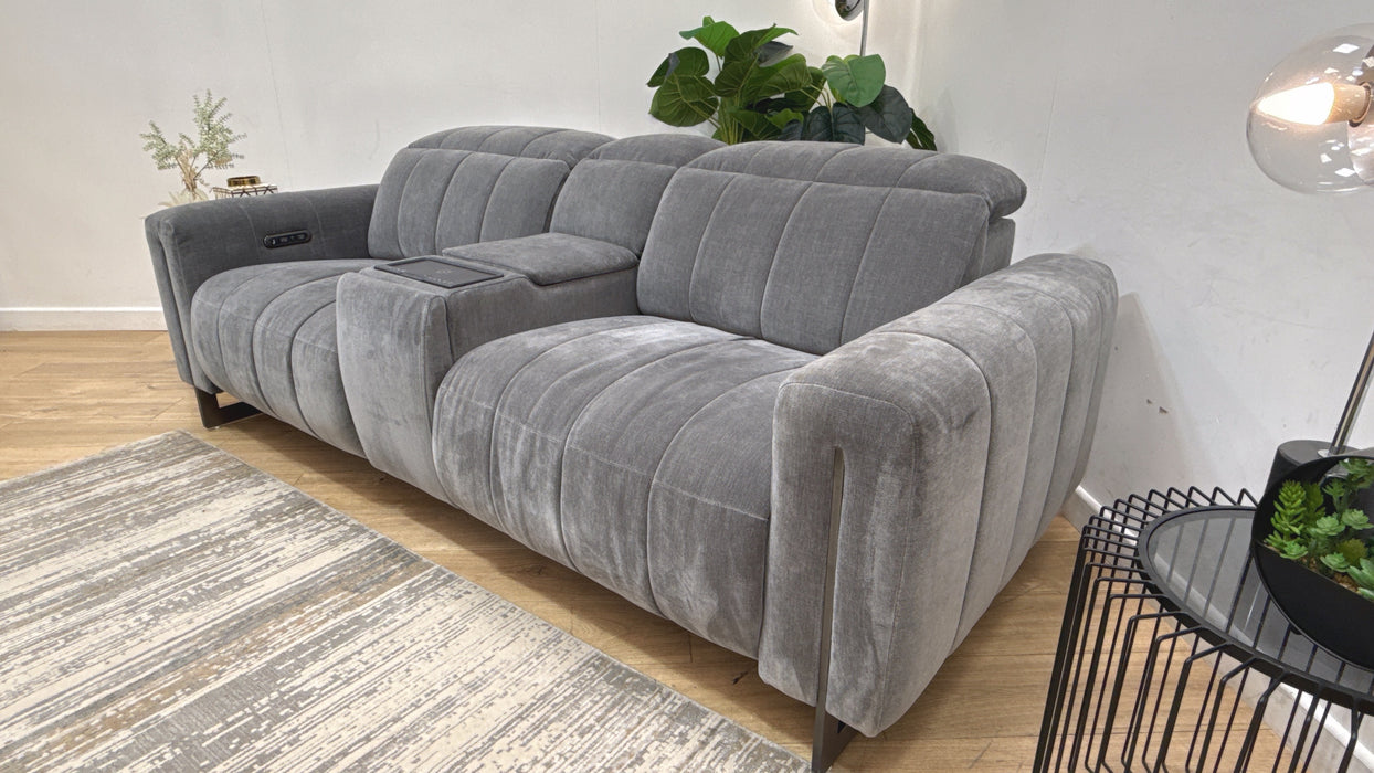 Sofology Paramount Fabric 2.5 Seater Console Power Recliner/Headrest Speakers in Relaxed Chenille Charcoal