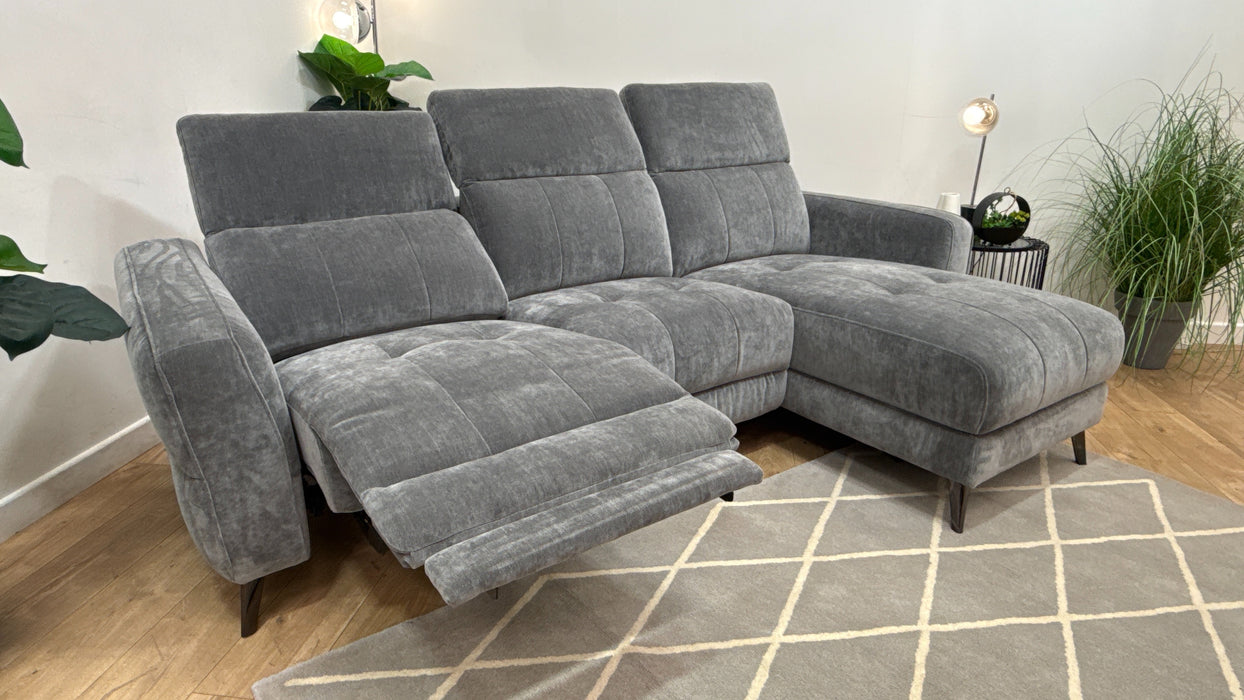 Sofology Jax Fabric 4 Seater Chaise Power Recliner/Headrest in Relaxed Chenille Charcoal