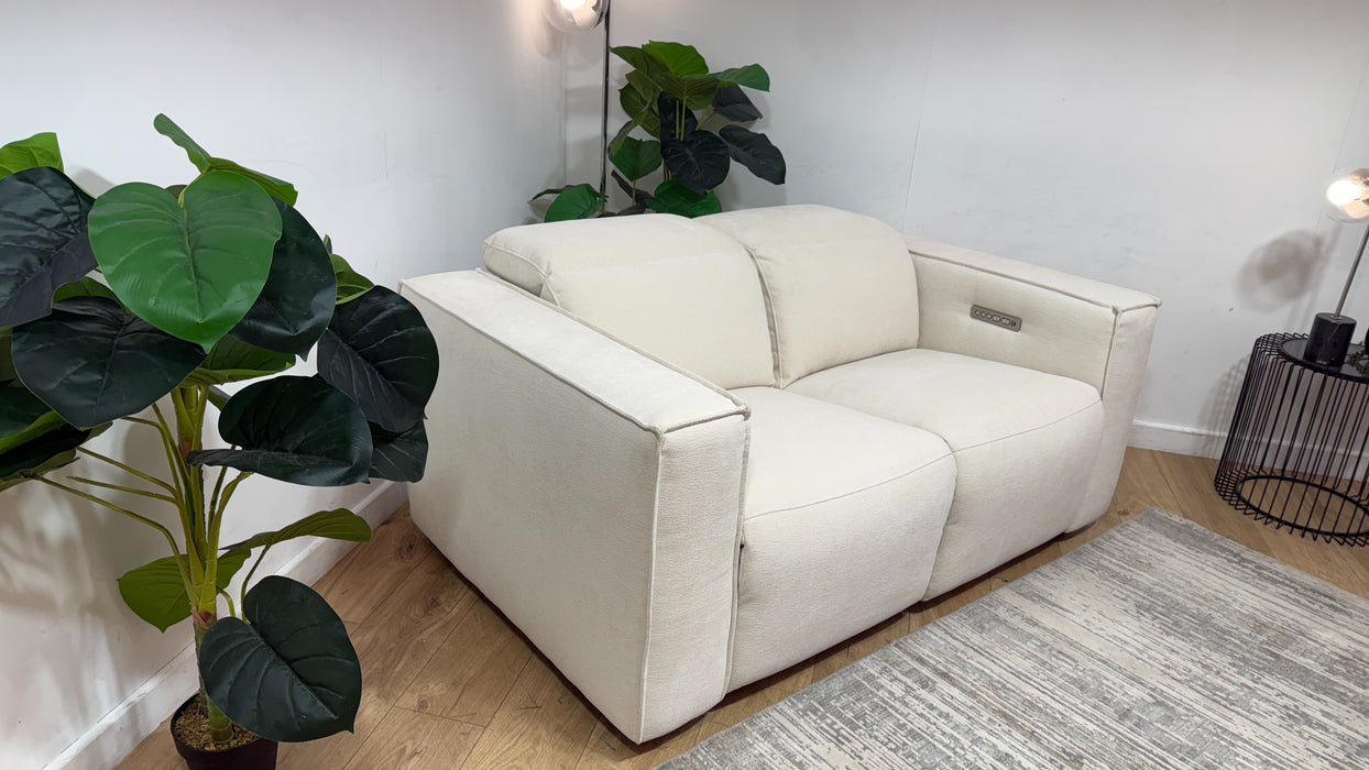 Sofology Horizon Fabric 2 Seater Power Recliner/Headrest in Textured Chenille Oyster