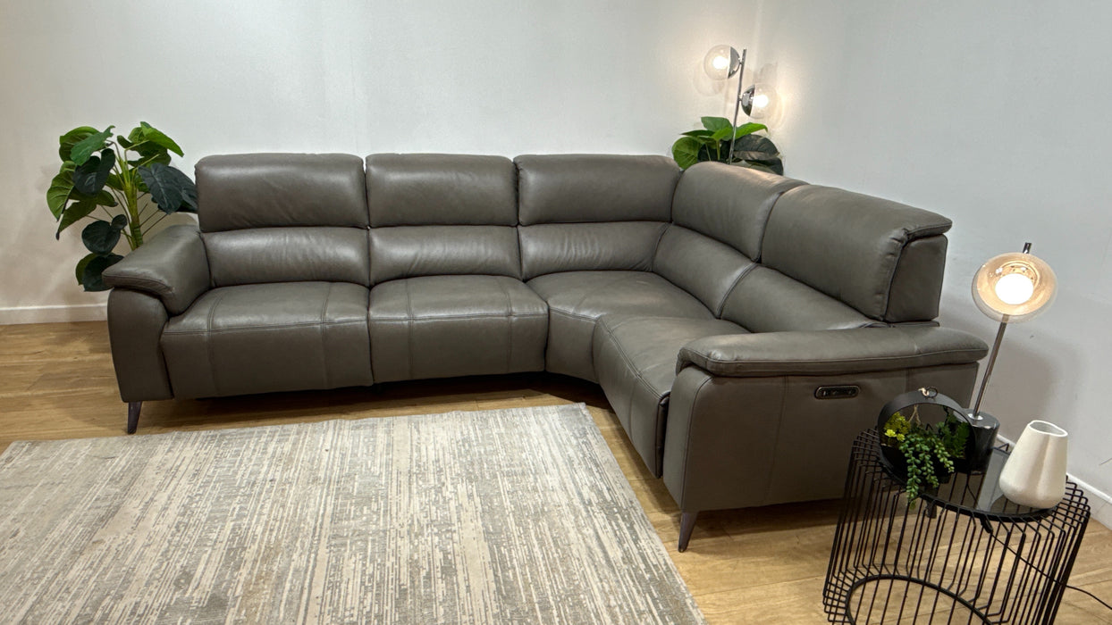 Sofology Bailey Leather 3 Corner 1.5 Power Recliner in Trusty Embossed Grey