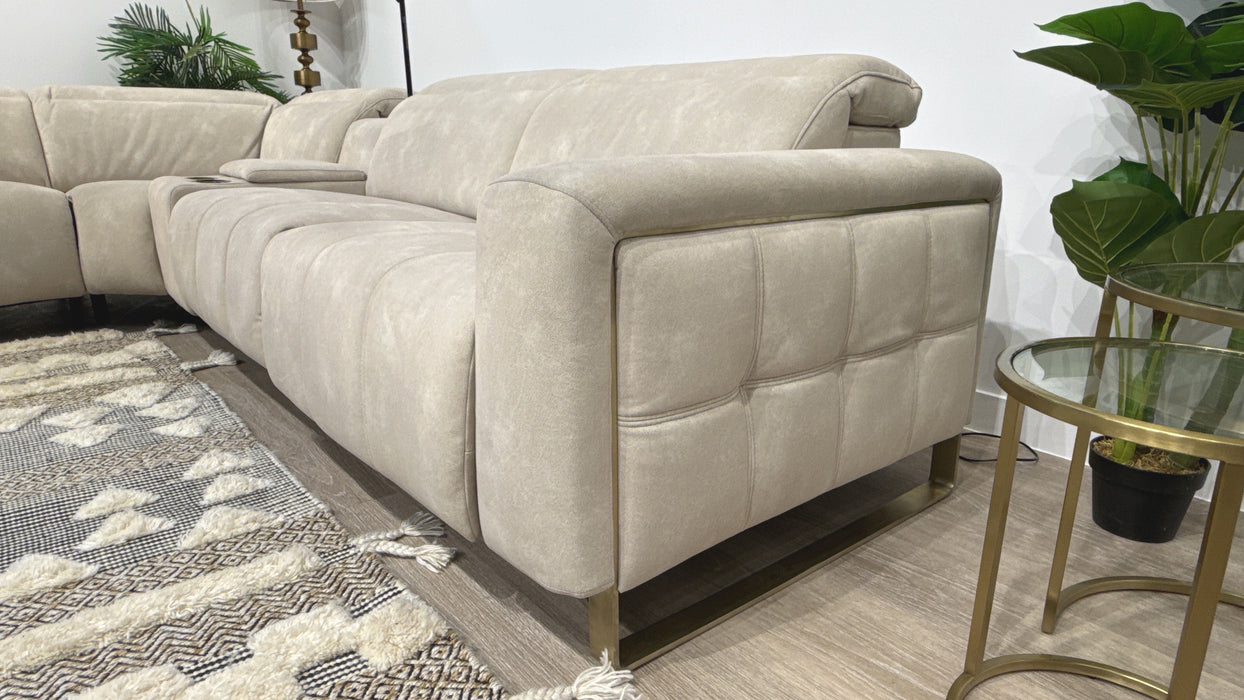Sofology Marvella Fabric 3 Corner Console 3 Power Recliner/Headrest in Lifestyle Flecked Ivory