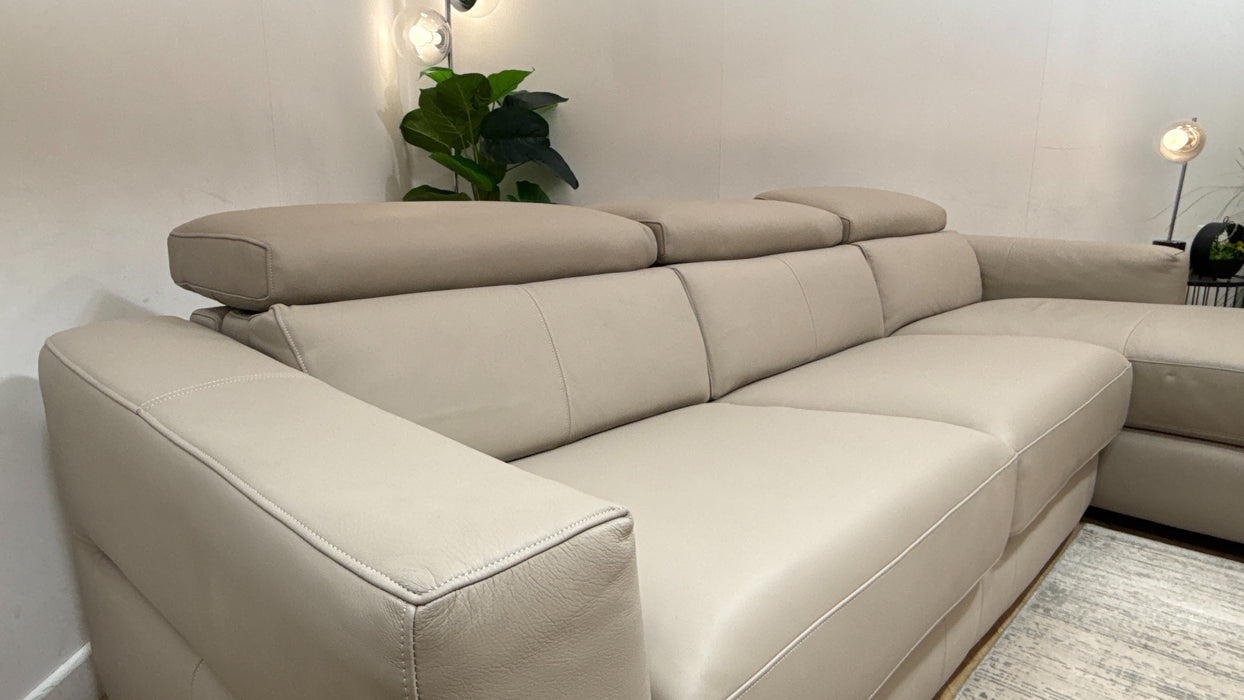 Sofology Metropolitan Leather 4 Seater Chaise Sofa Bed with Storage in Trusty Matt Plus Stone