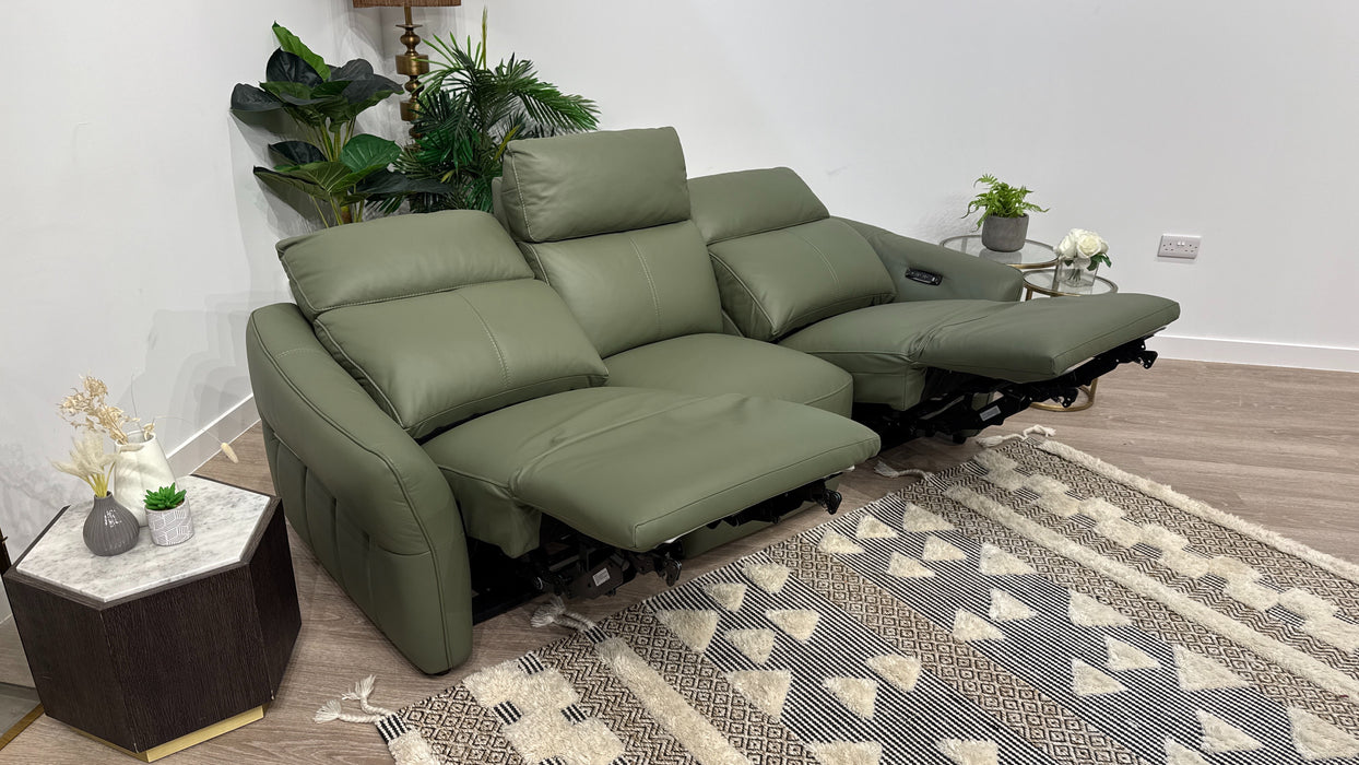 Sofology Elara 3 Seater Power Recliner With Power Headrest In Sage Green