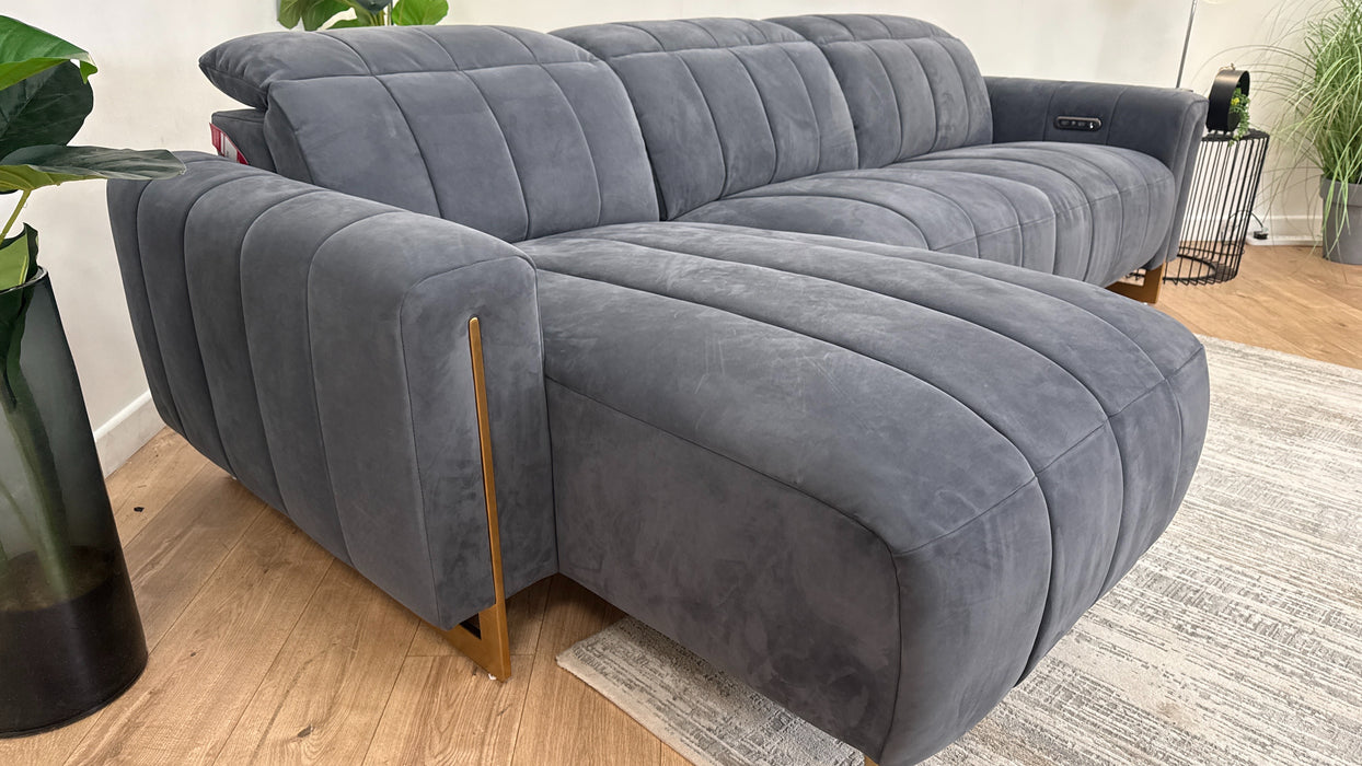 Sofology The Paramount Fabric 4 Seater Chaise Power Recliner/Headrest in Lifestyle Nubuck Feel Charcoal