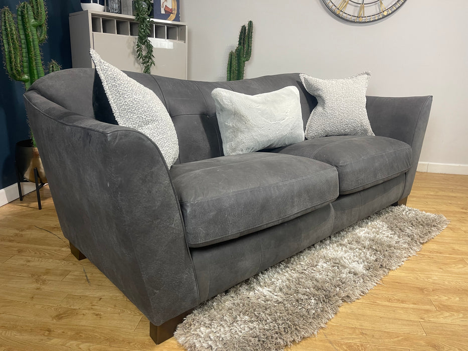 Bartello Leather 3 Seater Sofa Character Leather Charcoal (WA2)