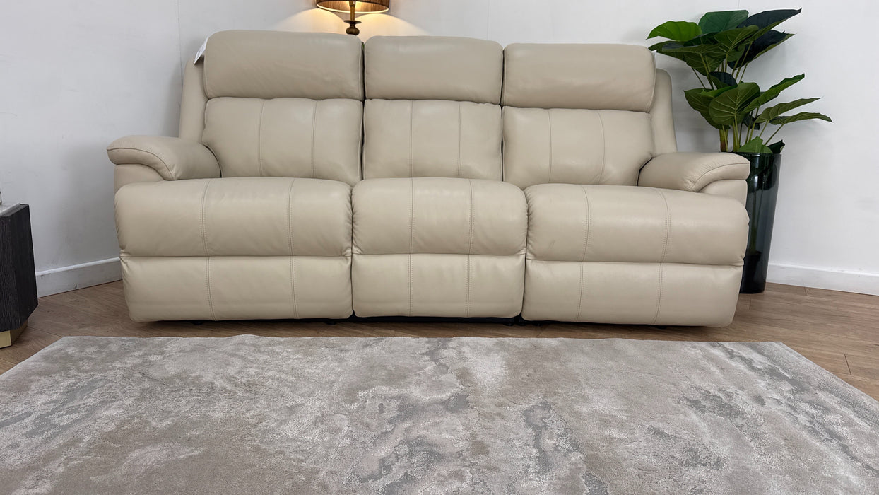 Sofology Gracie Leather 3 Seater Power Recliner/Headrest in Trusty Sheen Bone China