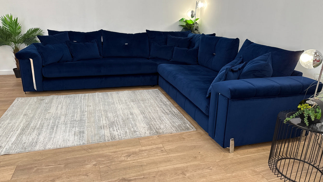 Sofology The Oscar Fabric 3 Corner 3 Silver Trim in Super Matt Velvet Navy