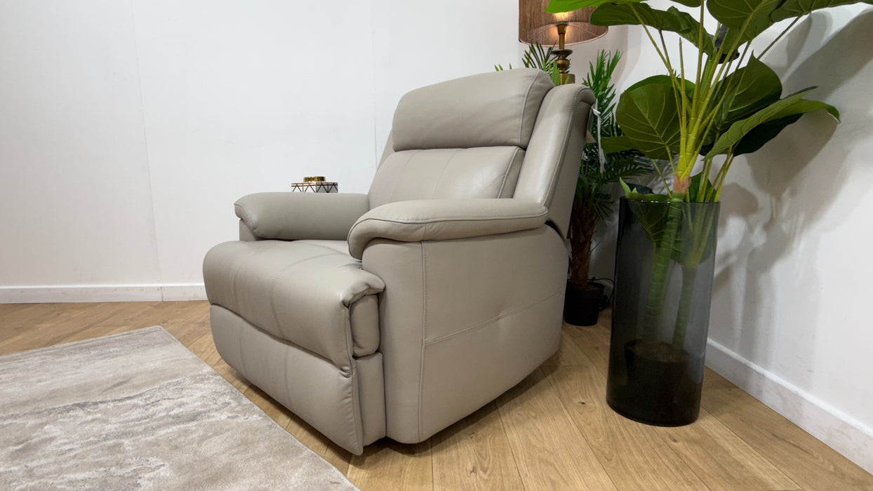 Sofology Gracie Leather Chair Power Recliner/Headrest Massage in Trusty Sheen Lead Grey
