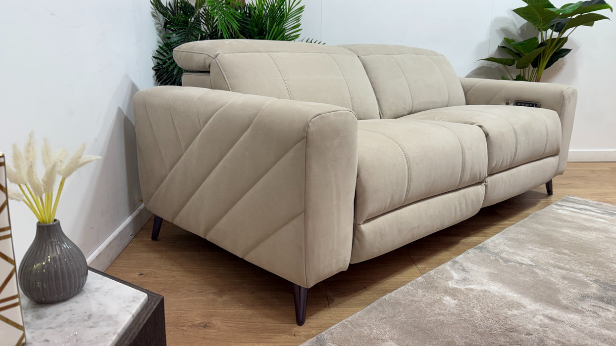 Sofology Allure Fabric 2.5 Seater Power Recliner/Headrest Heated Seats Lumbar Support in Lifestyle Nubuck Feel Stone