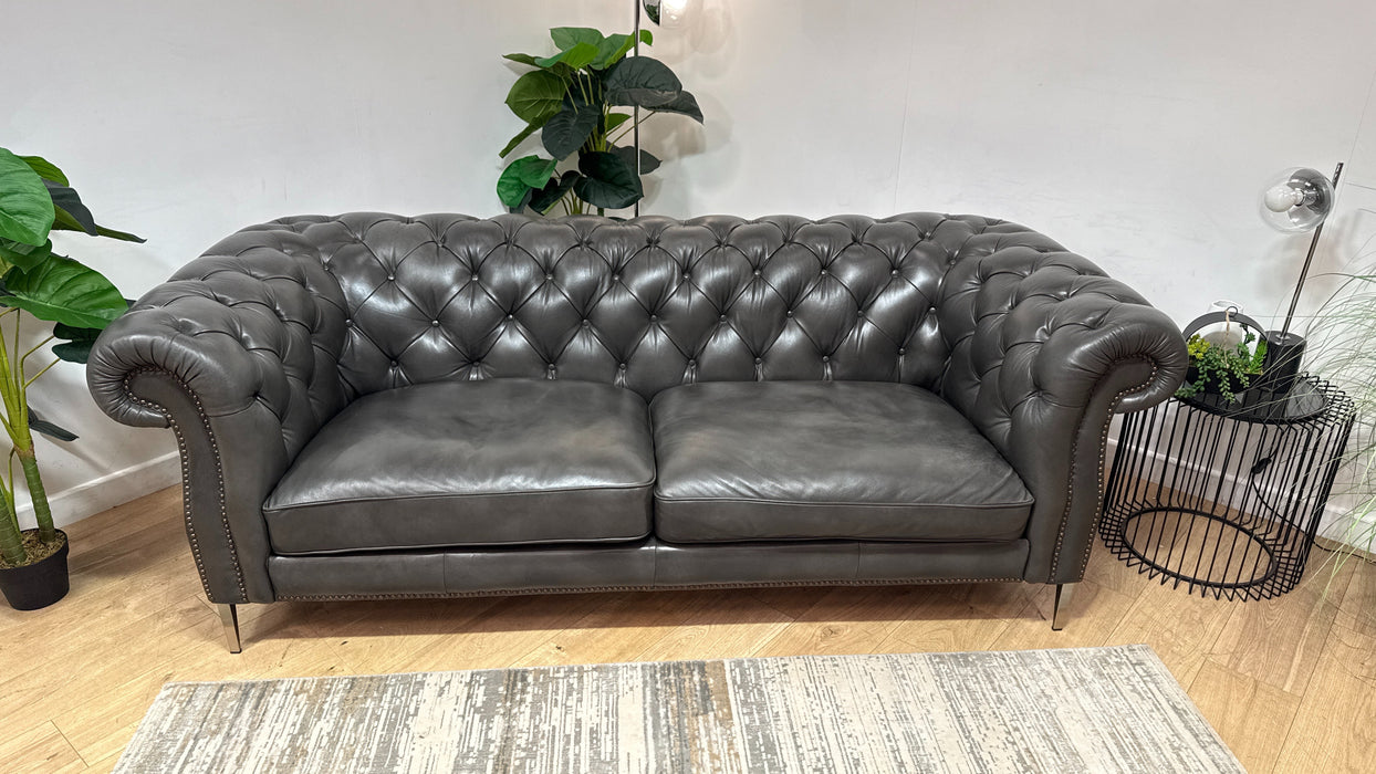 Sofology Darcy Leather 3 Seater with Studs in Trusty Supersoft Sheen Charcoal