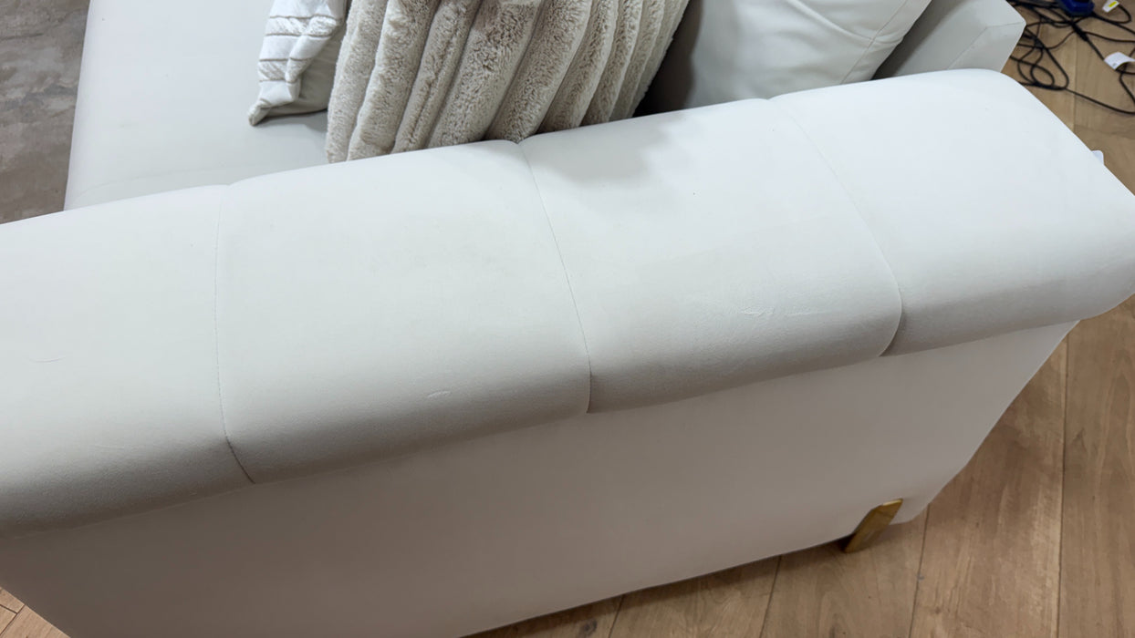 Sofology Oscar Fabric 4 Seater Gold Trim in Super Matt Velvet Ecru Mix