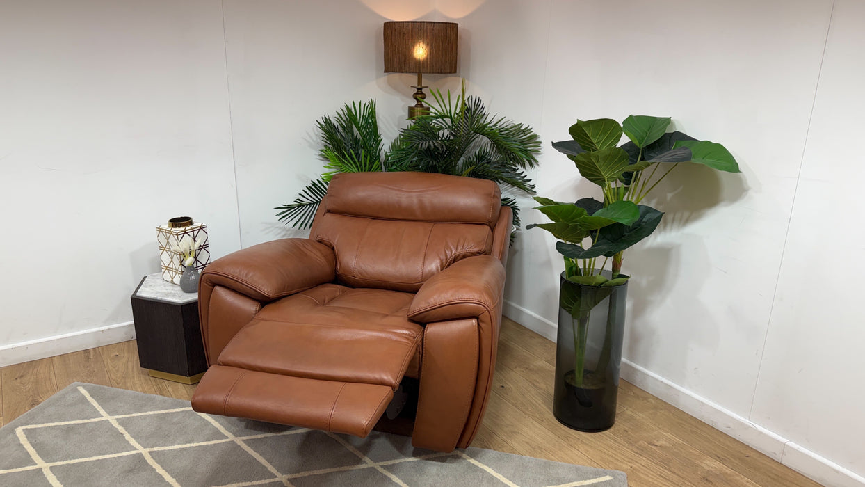 Sofology Radley Leather Chair Power Recliner/Headrest in Metz Caramel