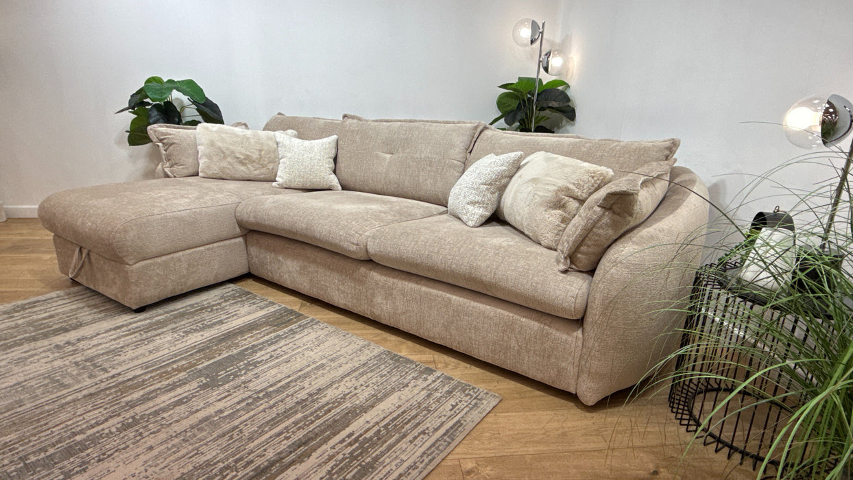Sofology Portobello Fabric Chaise 4 Seater Storage Foam Seats in Teddy Chenille Natural Mix