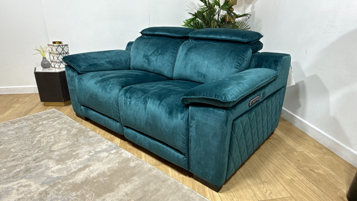 Sofology Benz Fabric 2 Seater Power Recliner/Headrest Heated Seat in Heritage Velvet Teal