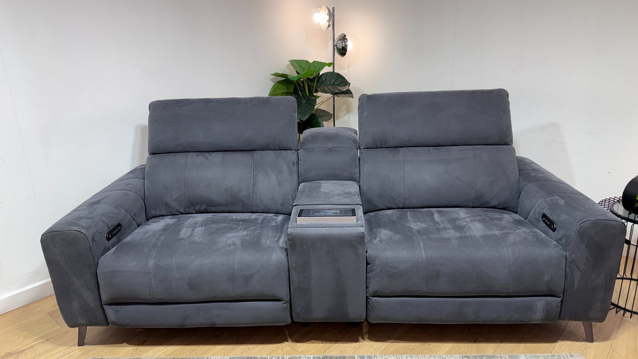 Sofology Allure Fabric 2.5 Seater Screen Console Power Recliner/Headrest Heated Seats Lumbar Speakers in Lifestyle Nubuck Feel Charcoal